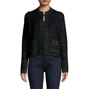 Sandro Crepide Tweed Crop Jacket in Black Green